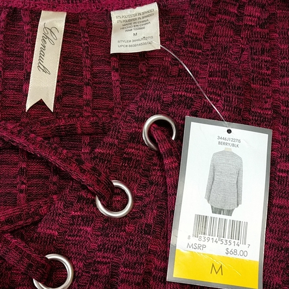 NEW Chenault Sweater Tunic Women's Lace Up Grommet Cranberry Split Side Soft Med - Picture 6 of 10